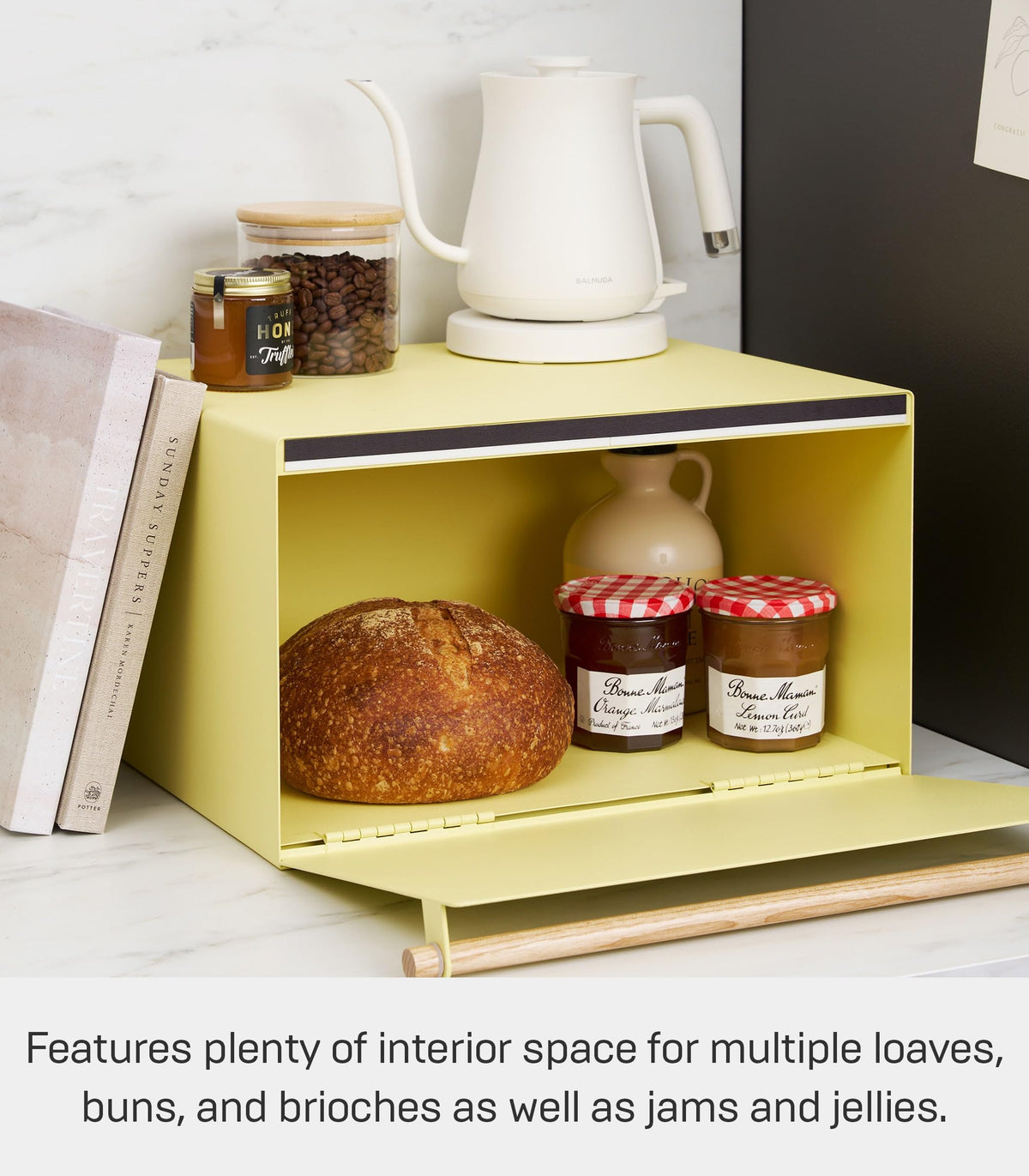 Large Yellow Steel Wood Bread Box T930014