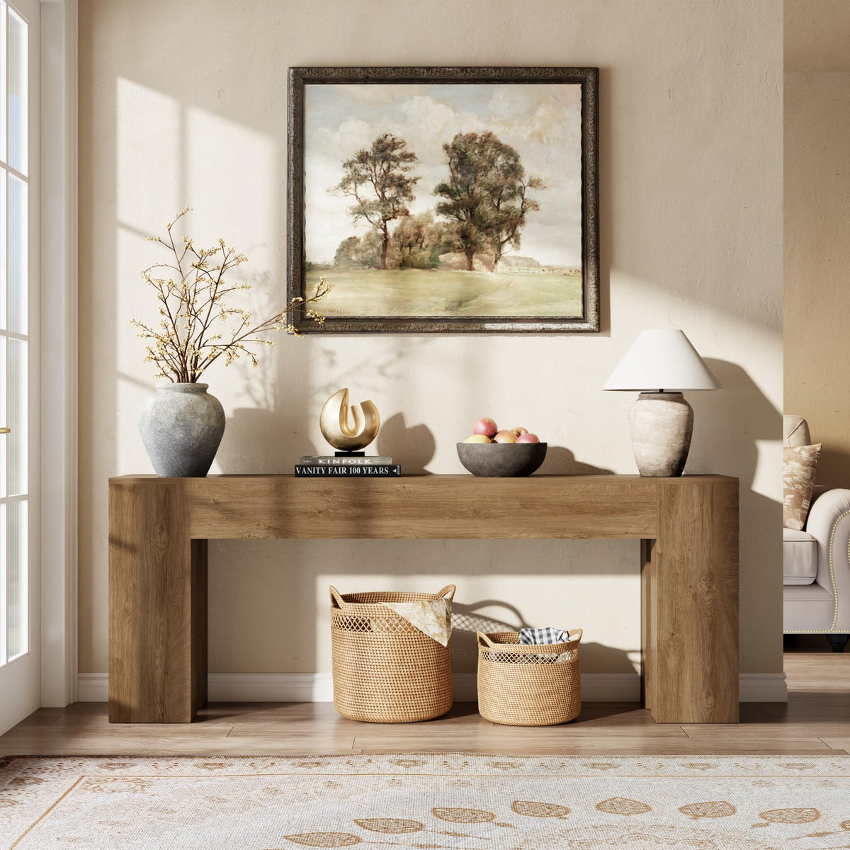 79-Inch Natural Oak Sofa Console Table S957