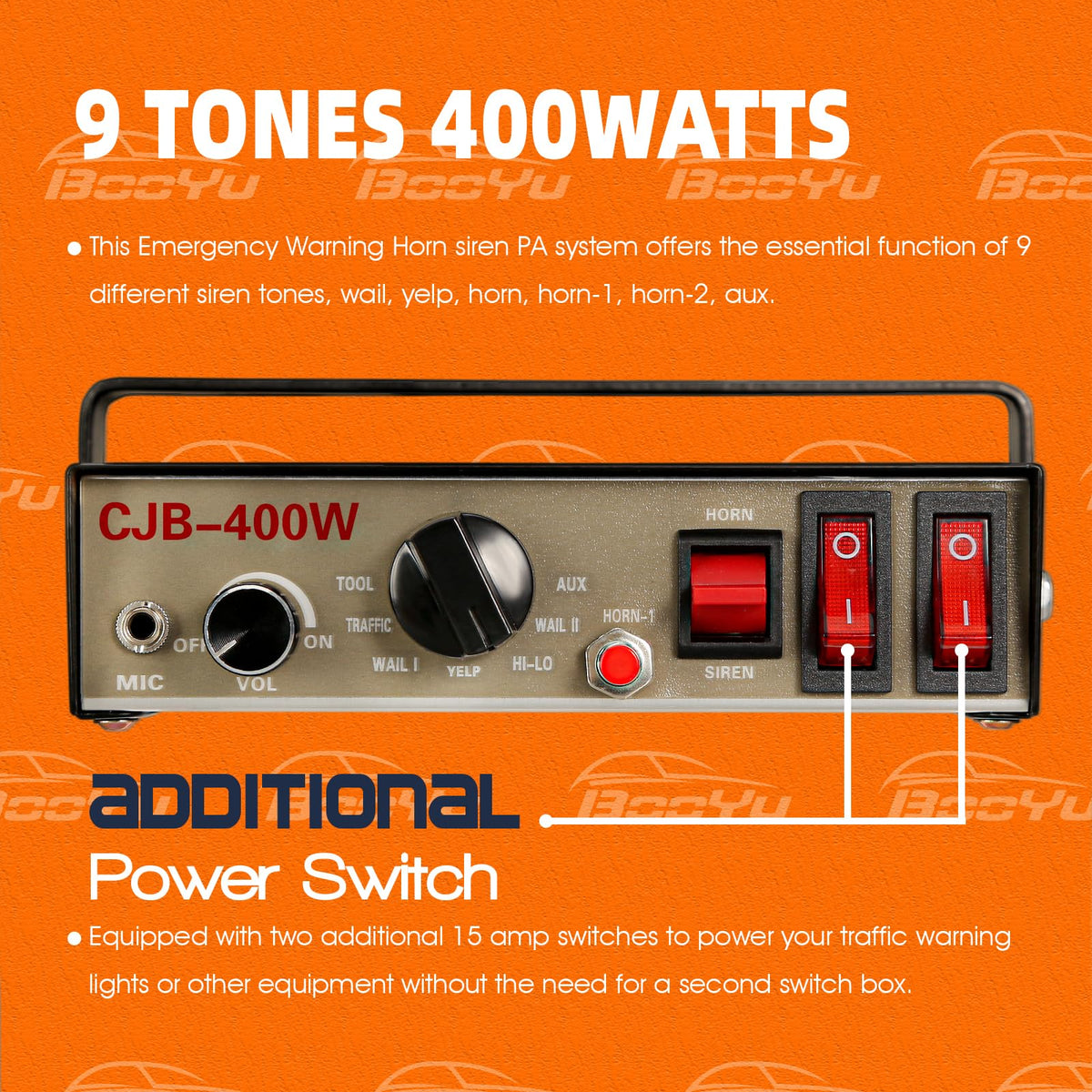 12V 400W 9 Tones Warning Emergency Siren PA System with Handheld Microphone M6262