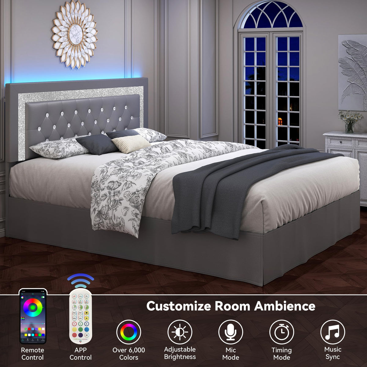 Twin LED Bed Frame with Adjustable Headboard D657834