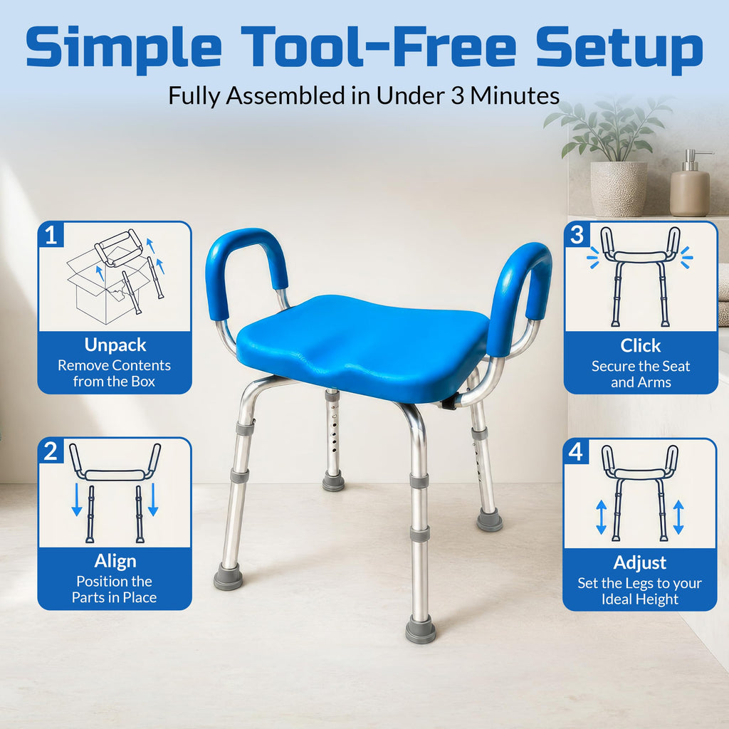 Blue Adjustable Padded Aluminum Shower Bench T599960