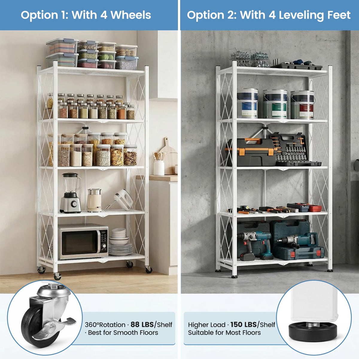 70.7" H 5 Tier Metal Storage Shelves on Wheels W25642