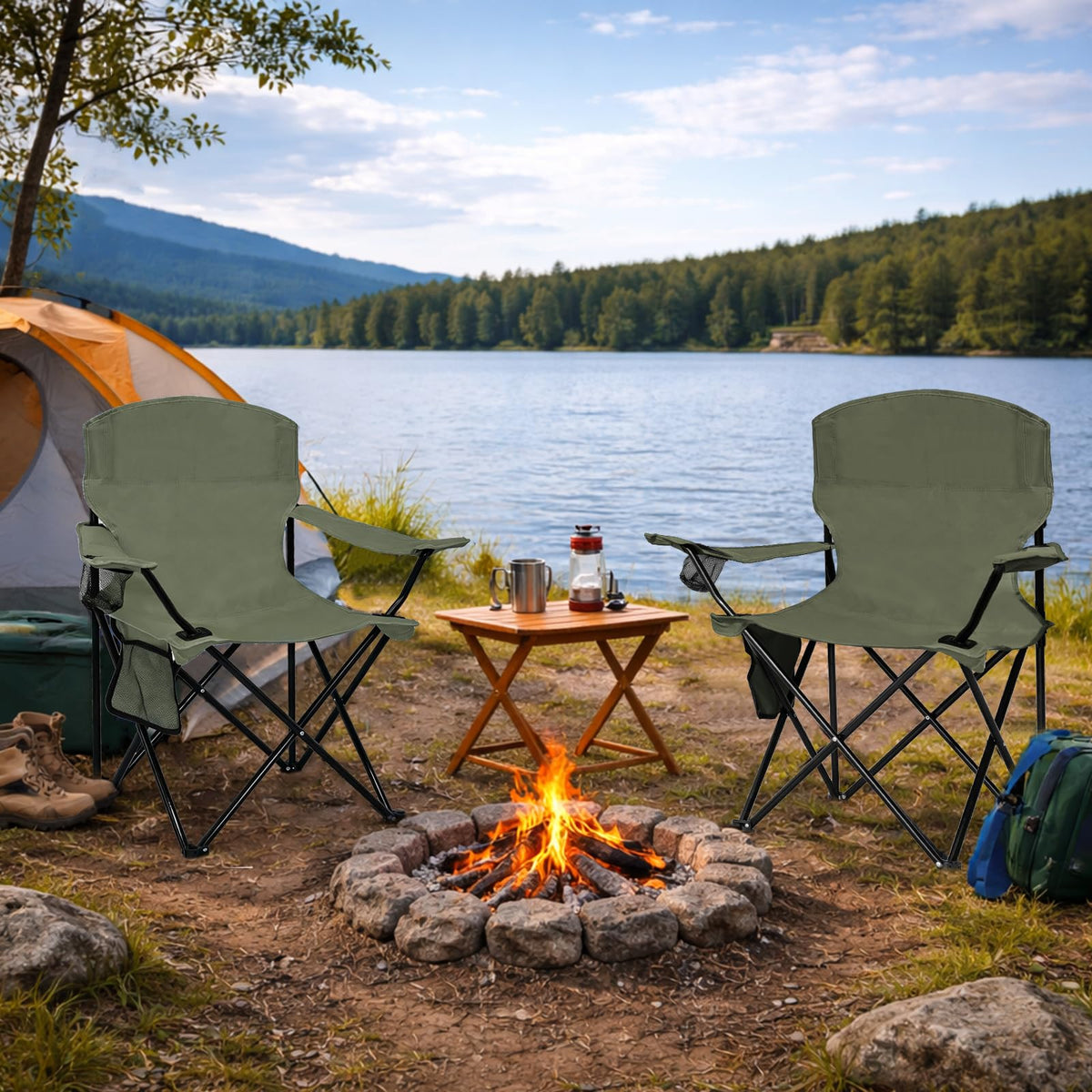 Camping Chair 2 Pack Portable Folding Chair Green J591783
