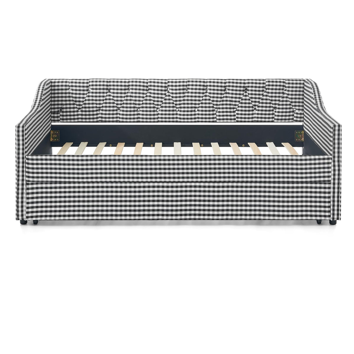 Twin Size Gingham Daybed with Trundle and Storage Pocket N1211
