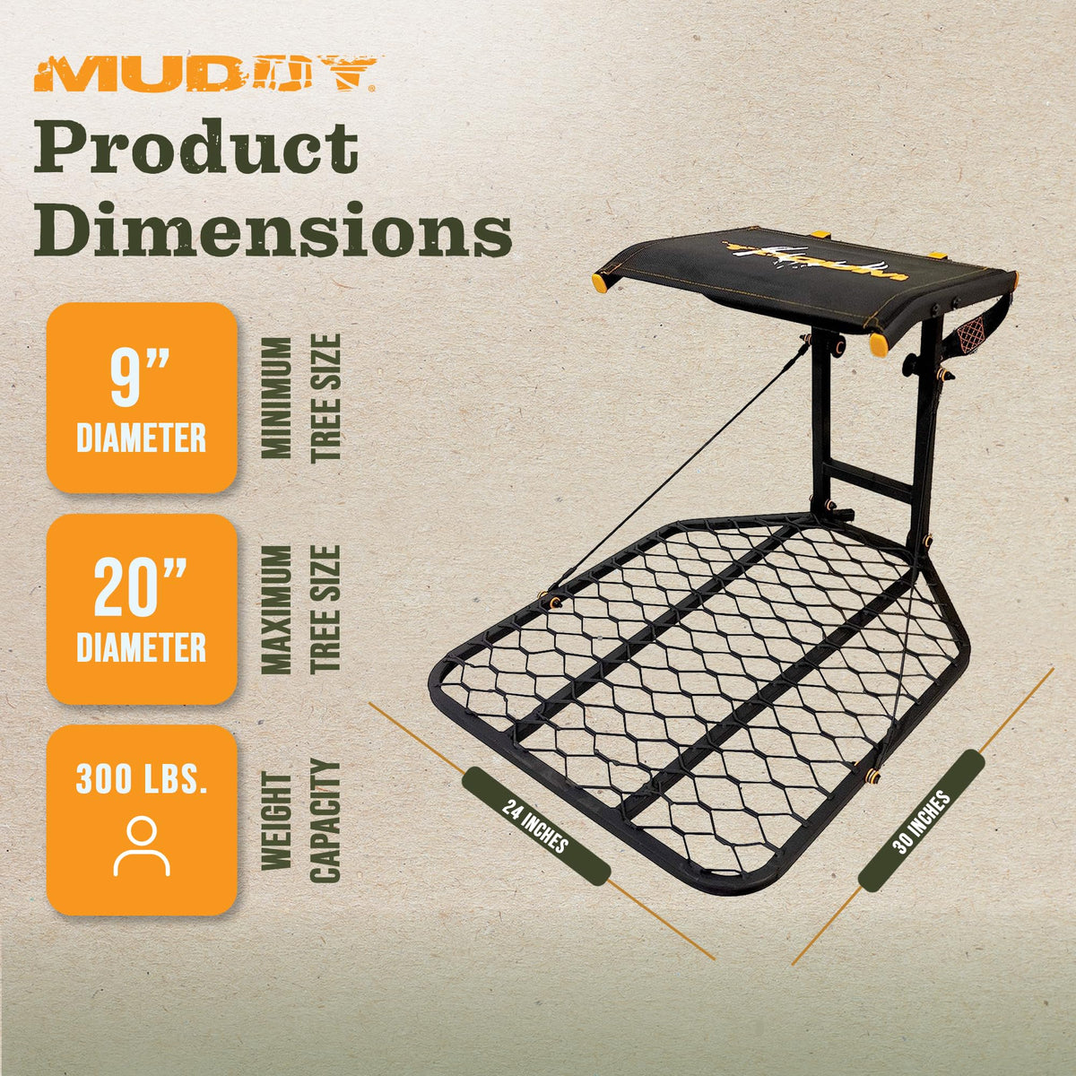 1-Person Tree Stand Platform & Set of 3 Climbing Sticks with Fold-Up Steps S352